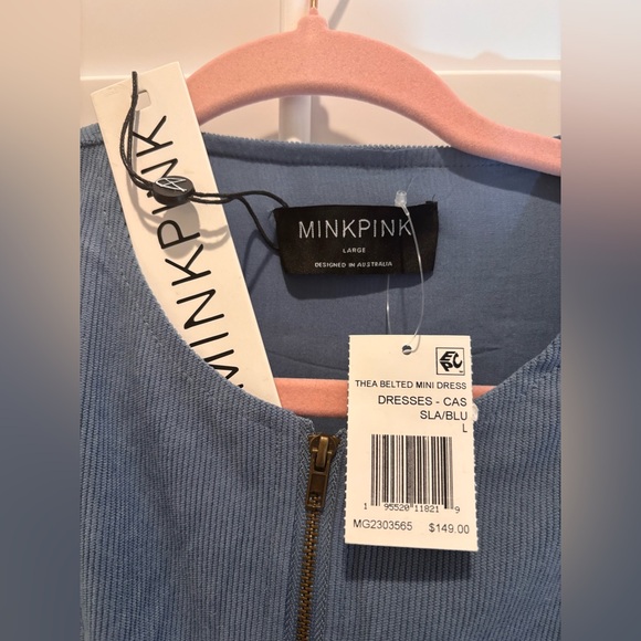 MINKPINK Thea Belted Mini Dress Slate Blue NWT Size Large - Picture 3 of 5